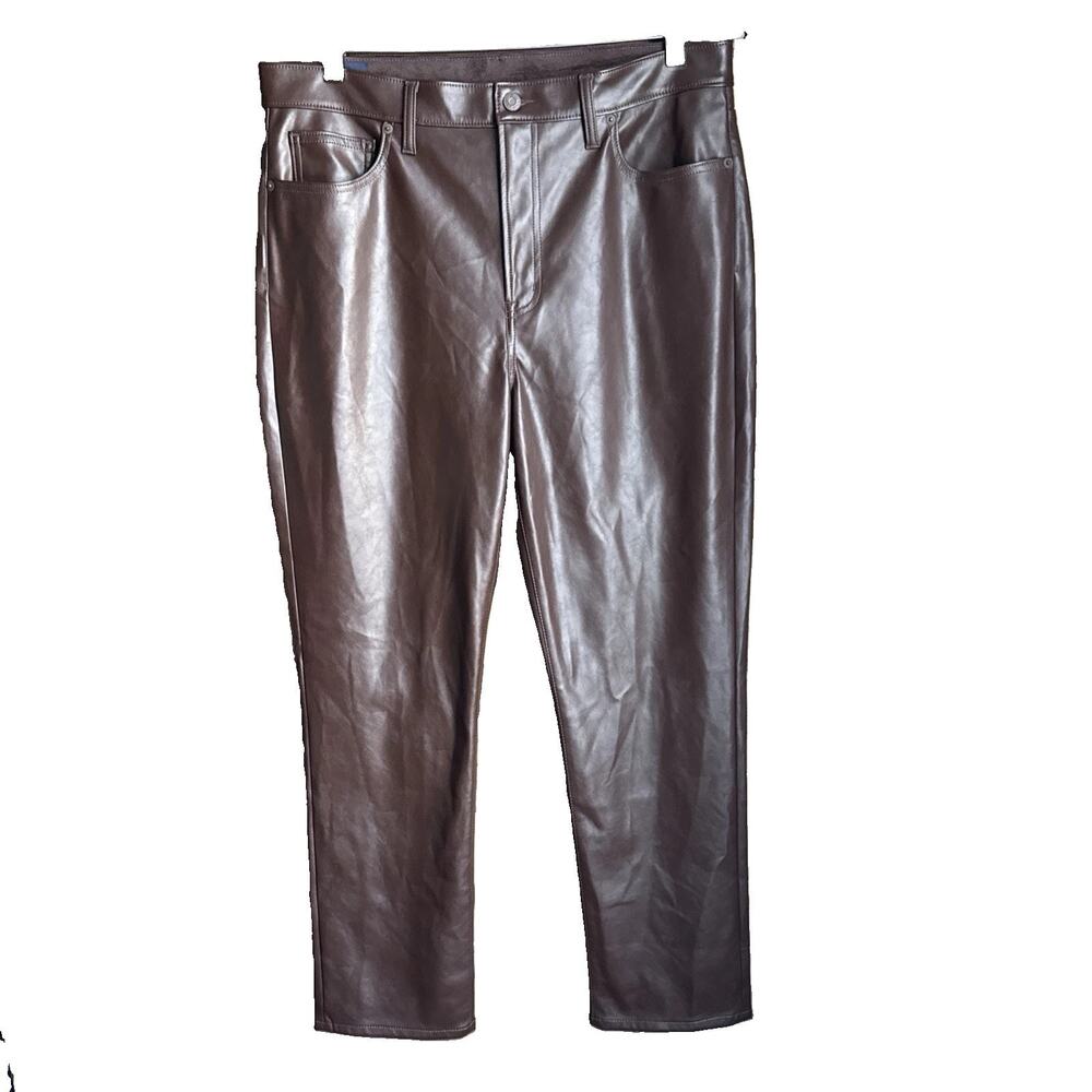 Gap Vintage Slim Straight Leg Faux Leather Pants 16 33R Brown High Rise Ankle